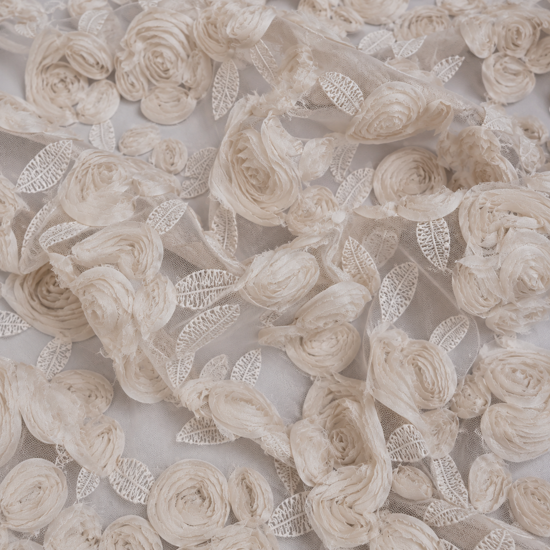 3D Floral Embroidered Mesh – Ivory - 135cm