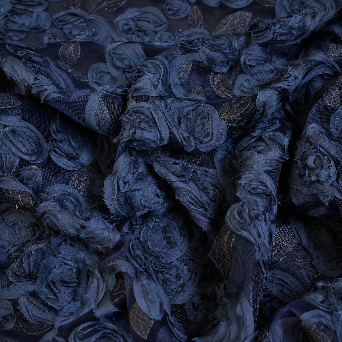 3D Floral Embroidered Mesh – Navy - 135cm
