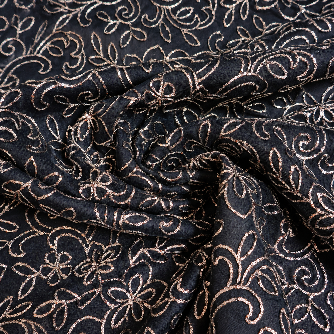 Sequin Embroidered Mesh – Black & Champagne - 135cm