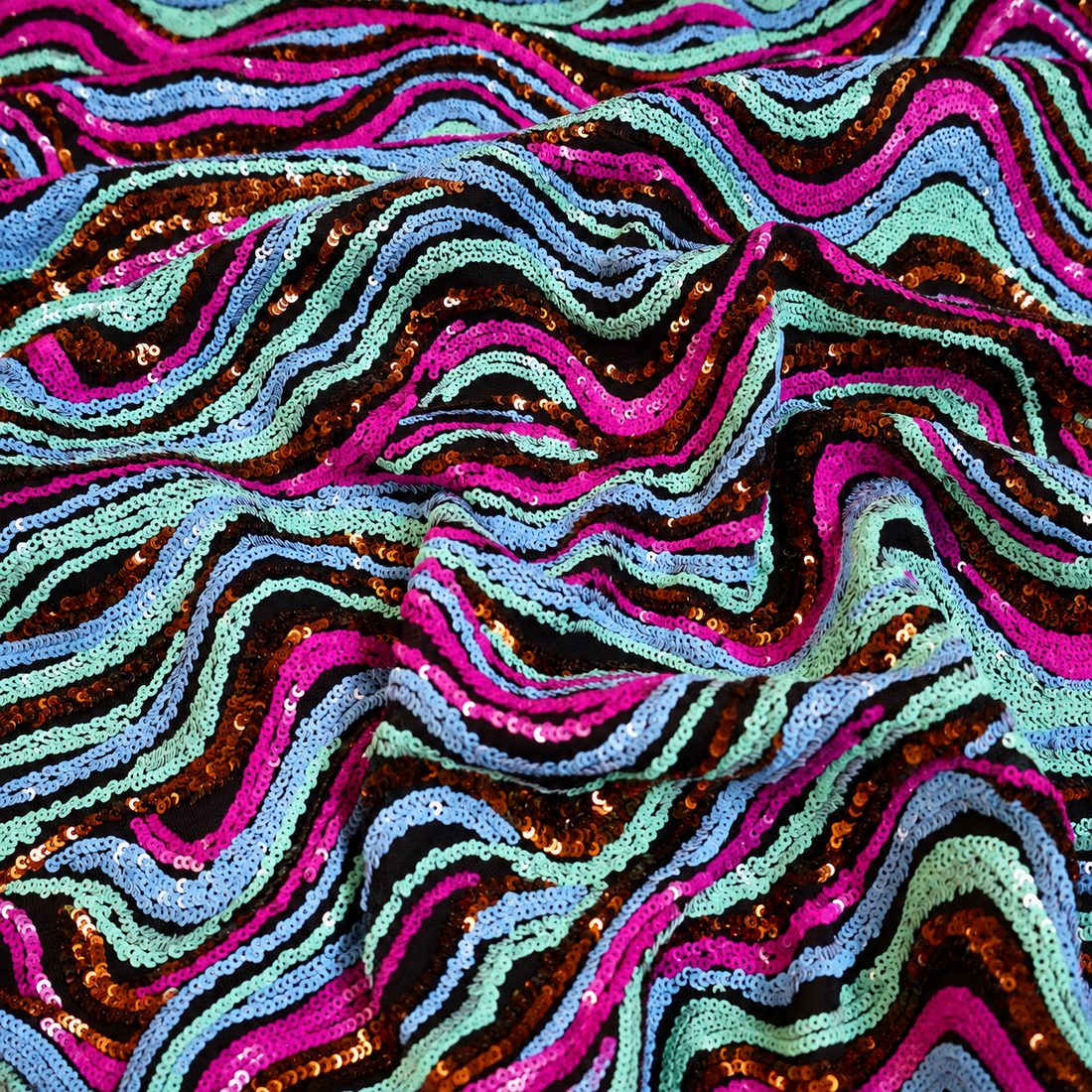 Sequin Mesh - Multi Coloured Wave - 140cm